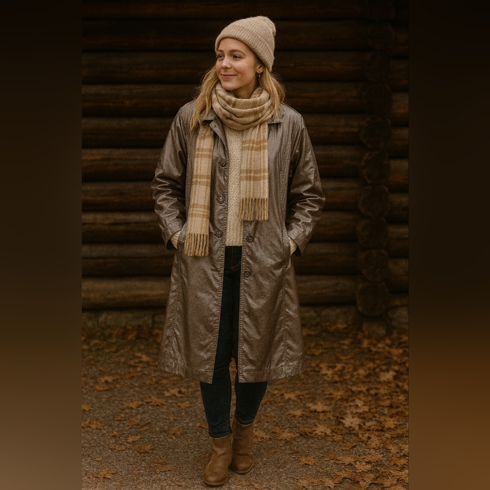 Vintage Rubberized Taupe Trench Coat 9/10